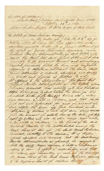 (SLAVERY AND ABOLITION.) ALABAMA. Final Settlement of the Estate of Amos Robinson, Deceased.